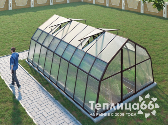 Теплица Рада Таймыр из поликарбоната, 3,5x6 метров, коричневая